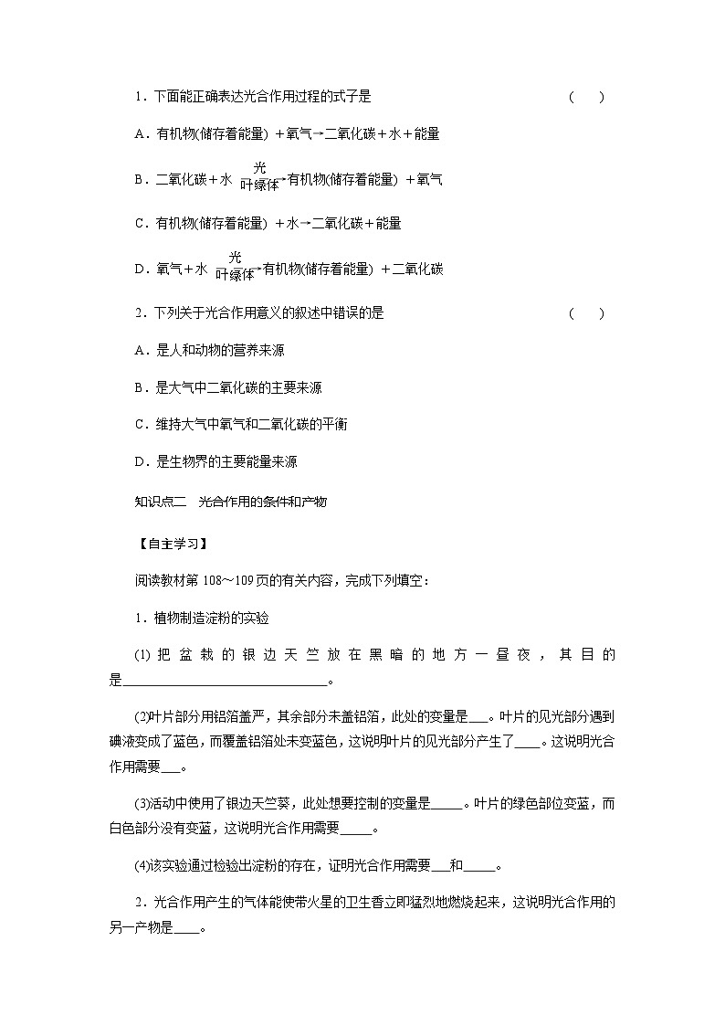 3.6光合作用学案— 浙教版科学八年级下学期02