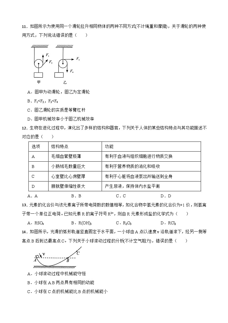 浙江省嘉兴市平湖市林埭中学2023-2024学年九年级上学期科学期末模拟考试试卷第3页