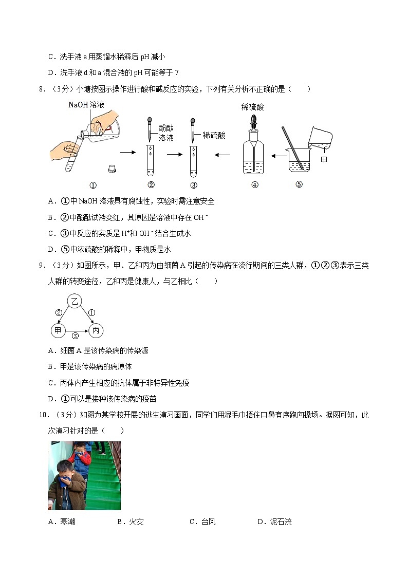 2024年浙江省杭州市钱塘区中考科学一模试卷第3页