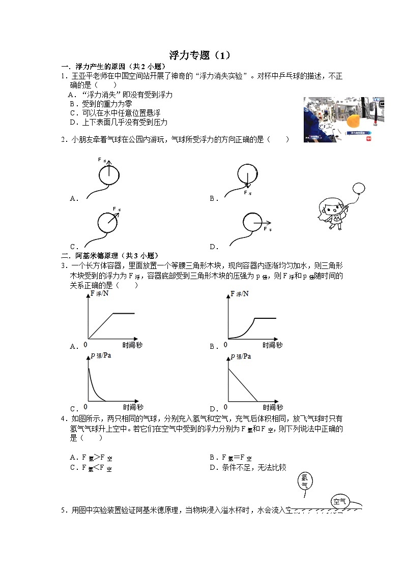 期中复习浮力专题（1）  浙教版科学八年级上册01