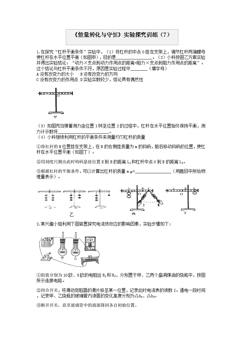 分类题型训练：第三章《能量转化与守恒》实验题（7） 浙教版科学 九年级上册第1页