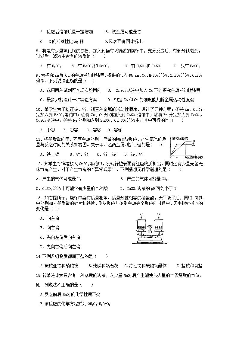 分类题型训练：第二章《物质转化与材料利用》选择题（10） 浙教版科学九年级上册02