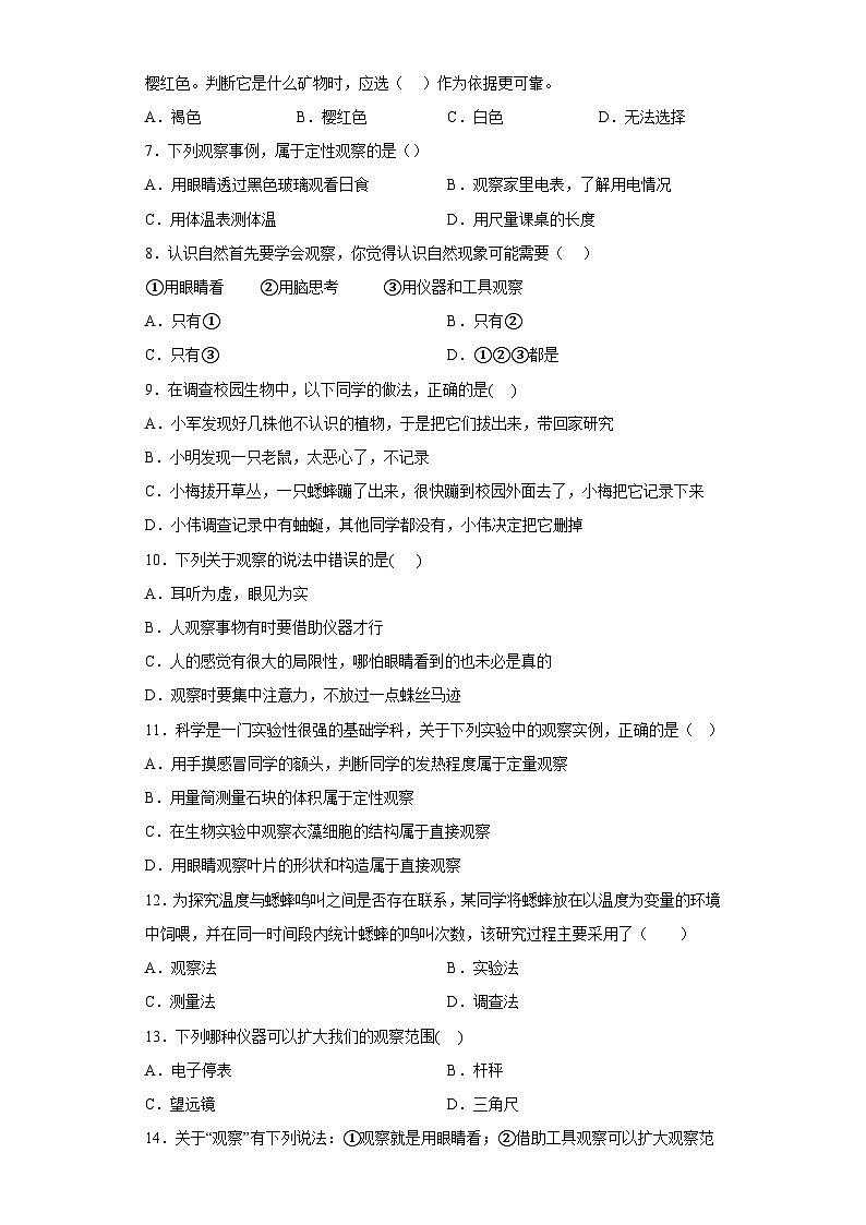 1.3科学观察 同步练习 —浙教版科学七年级上册第2页