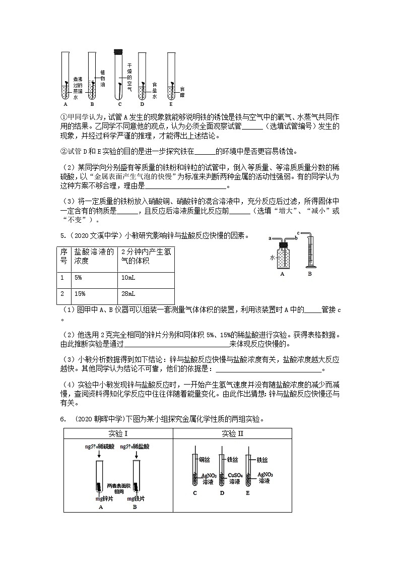 金属性质的实验探究 浙教版上学期九年级科学“期中冲刺”核心考点训练（十）02