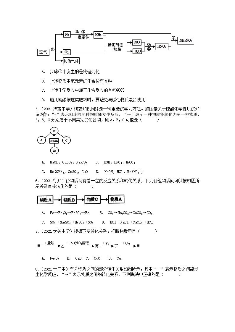 物质的转化 浙教版上学期九年级科学“期中冲刺”核心考点训练（四）02