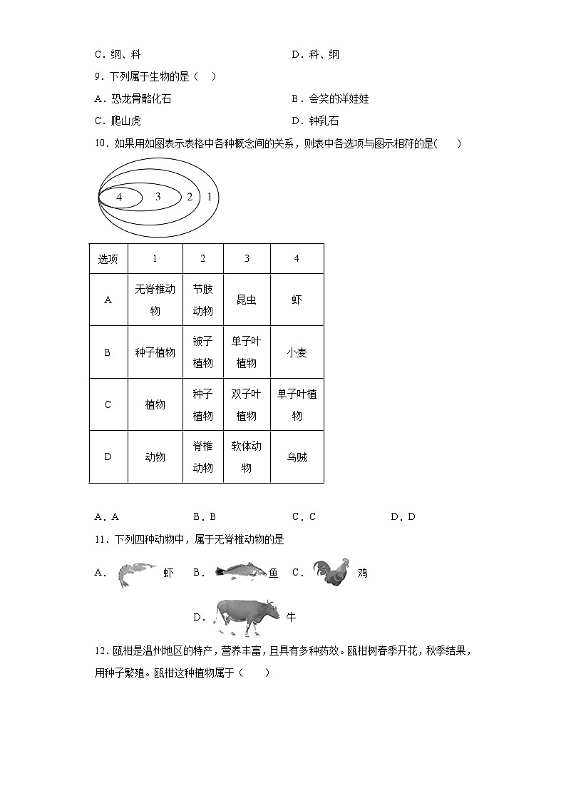2.4 生物的分类 同步练习    华东师大版科学七年级上册第2页