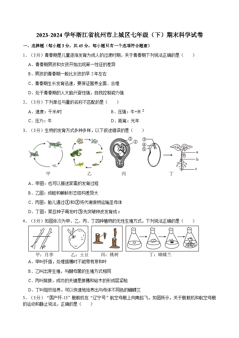 2023-2024学年浙江省杭州市上城区七年级（下）期末科学试卷01