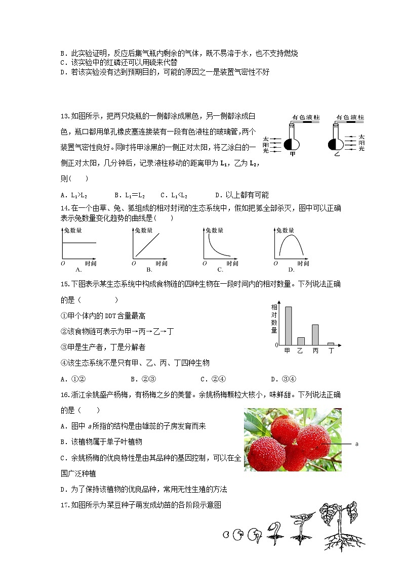 浙江省宁波市余姚市2023-2024学年下学期七年级期末考试科学测试卷03