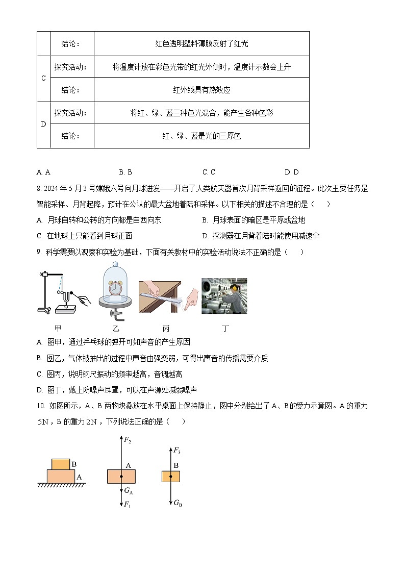 浙江省杭州市滨江区2023-2024学年七年级下学期期末科学试题（原卷版+解析版）03