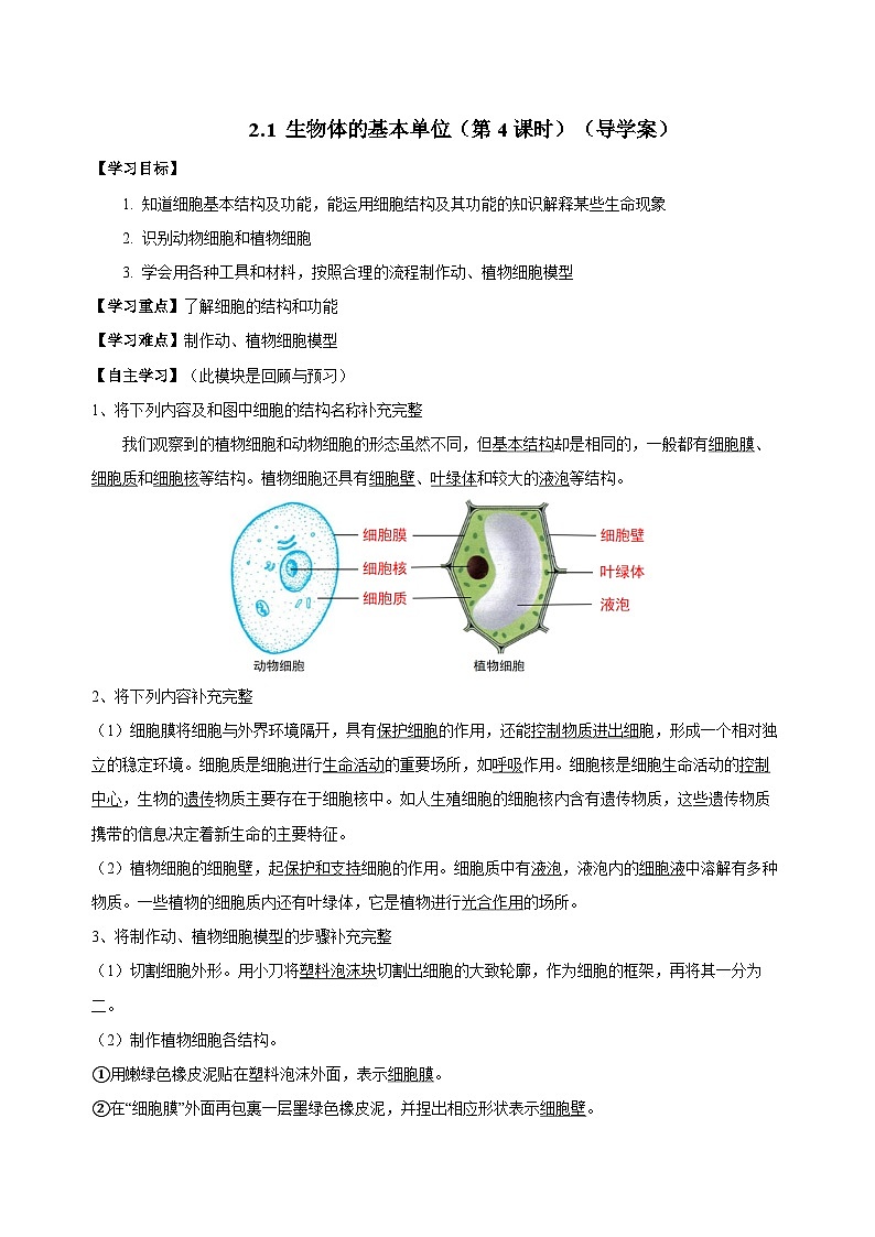 【核心素养】浙教版科学七年级上册 2.1 生物体的基本单位（第4课时）（教学课件+同步教案+同步练习）01