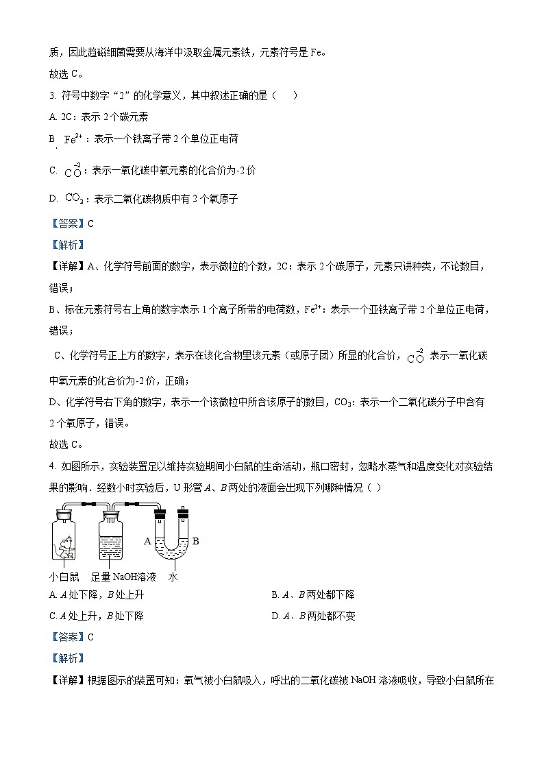 浙江省温州市娄桥外国语学校2023-2024学年八年级下学期期末科学试题（原卷版+解析版）02