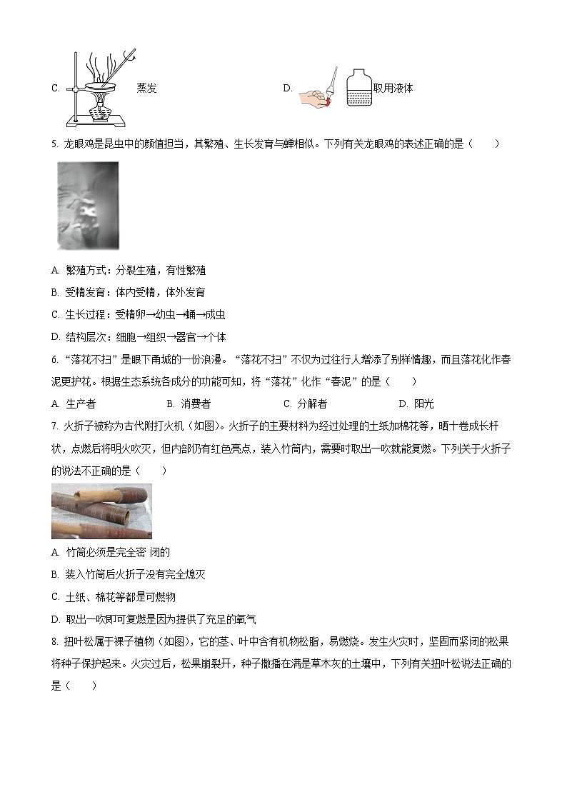浙江省宁波市宁海县2023-2024学年七年级下学期期末科学试题（原卷版）02