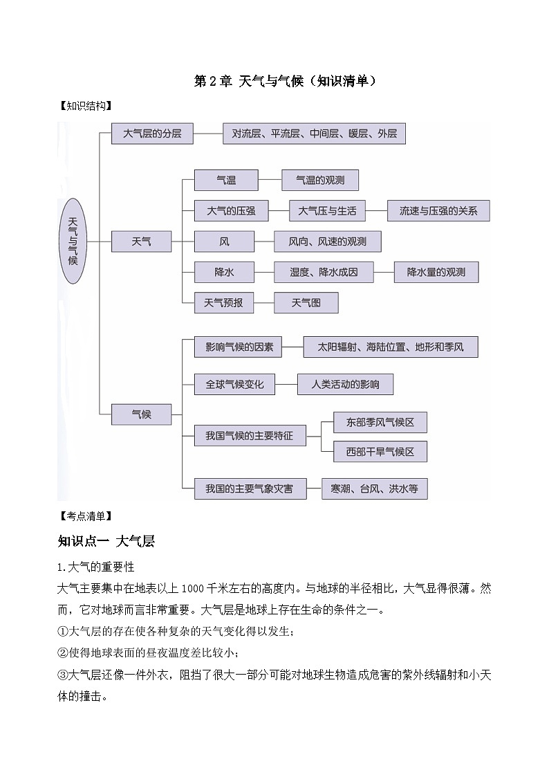 【核心素养】浙教版科学八年级上册 第2章 天气与气候（单元复习课件+教学设计+同步练习）01