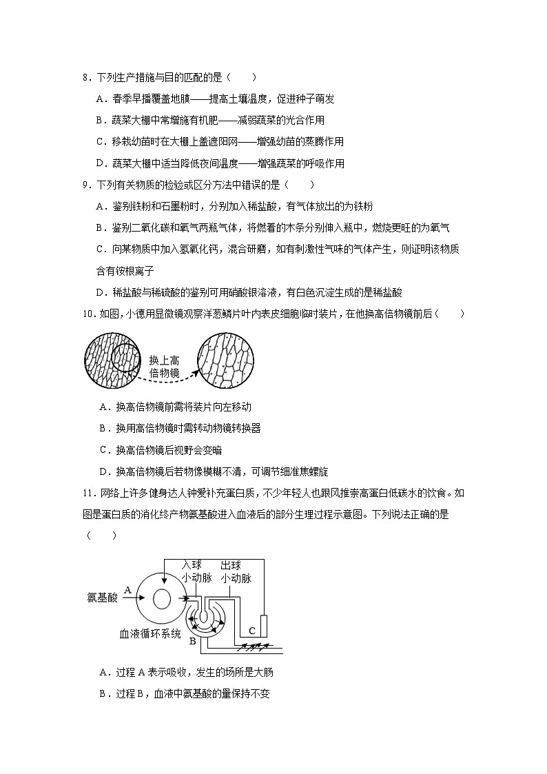 2024年浙江省宁波市海曙外国语等六校中考模拟科学试卷（三）（附答案解析）第3页