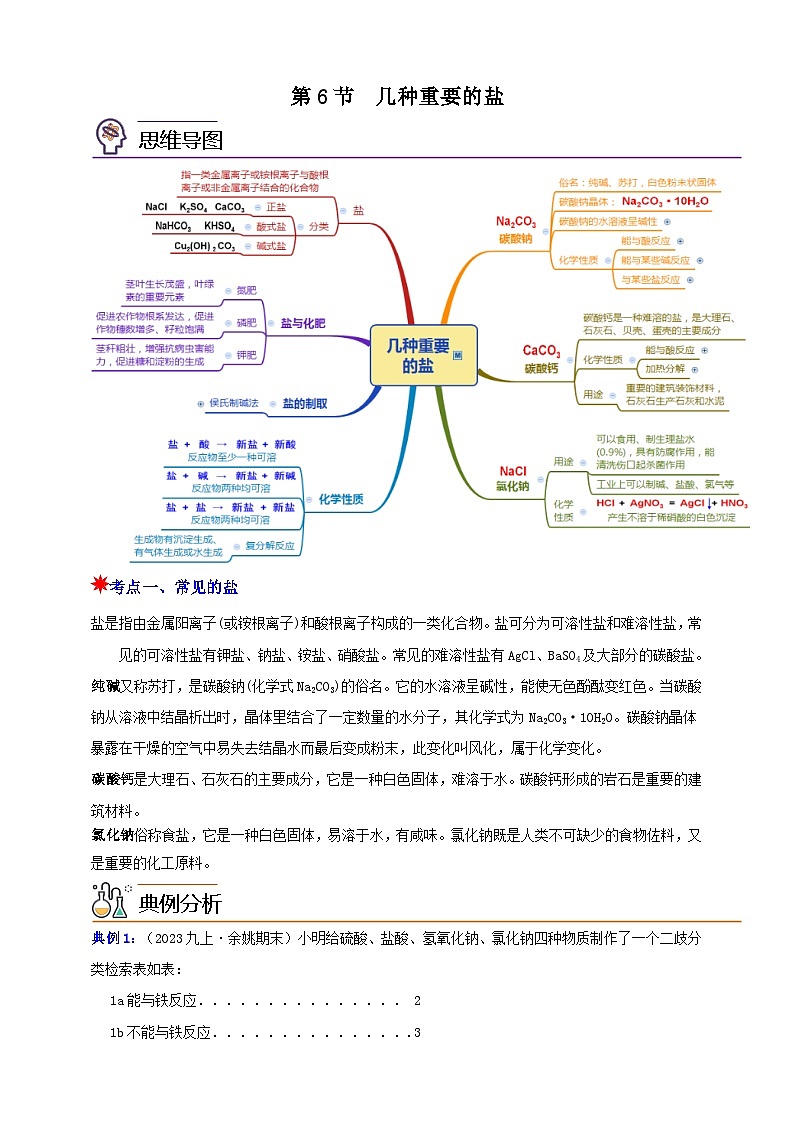 九上第一章 第六节  几种重要的盐 举一反三练（含解析）01