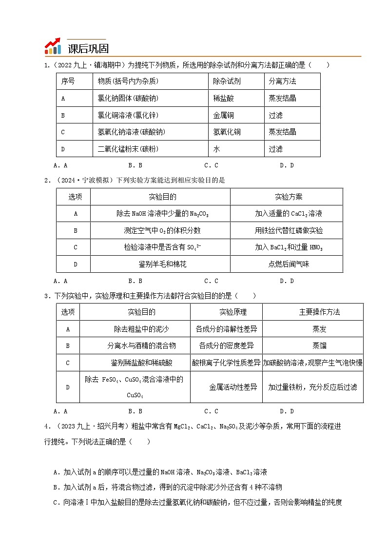 九上第1章 物质及其变化 专题2 物质的除杂与分离 举一反三（含解析）03