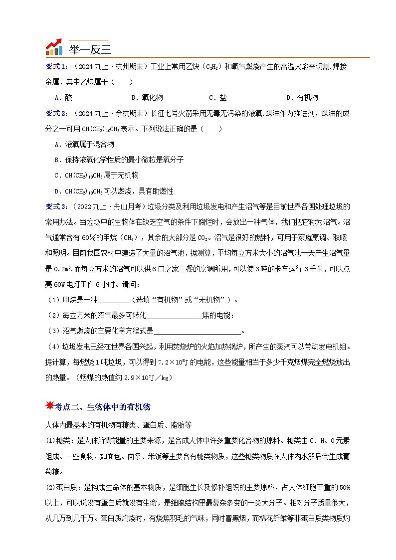 九上第二章 第三节  有机物和有机合成材料 举一反三练（含解析）03