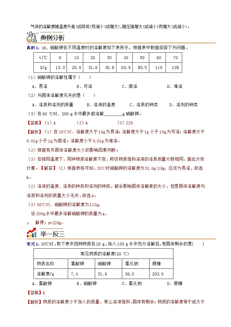 八上第一章 第五节 物质的溶解2 溶解度与溶液配制 举一反三练（含解析）03