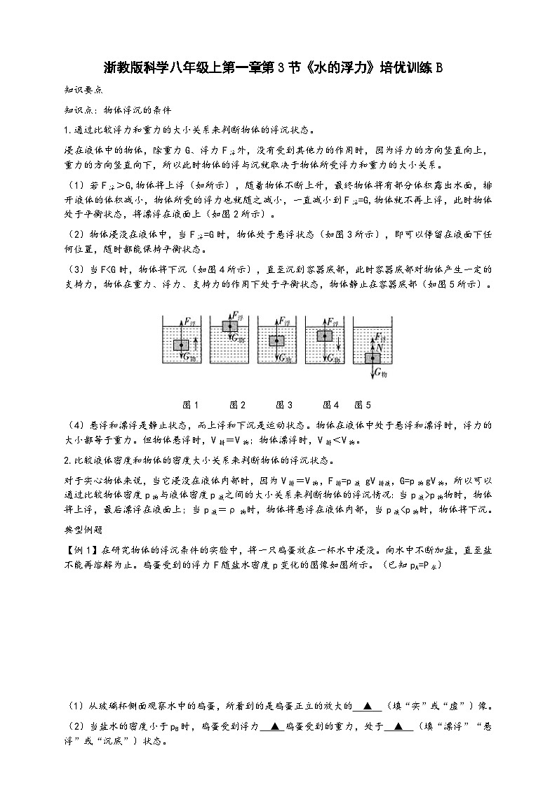 浙教版八年级科学上册课后培优练第一章第三节《水的浮力》培优训练B(原卷版+解析)01