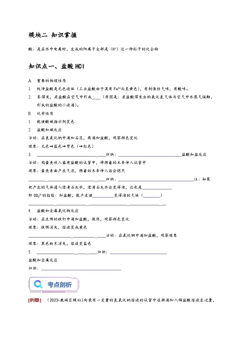浙教版九年级科学上册讲练测1.3常见的酸(原卷版+解析)02