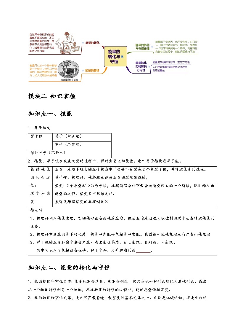 浙教版九年级科学上册讲练测3.7-3.8核能能量的转化与守恒(原卷版+解析)02