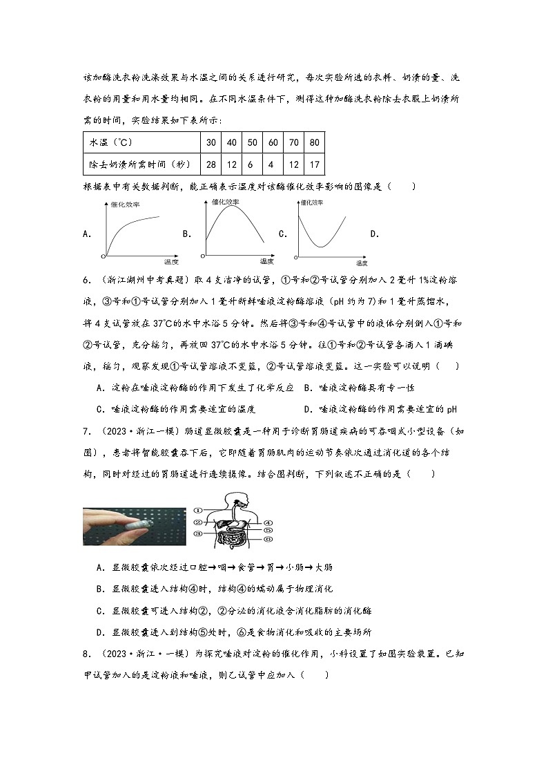 浙教版九年级科学上册讲练课堂4.2食物的消化与吸收(练习)(原卷版+解析)02