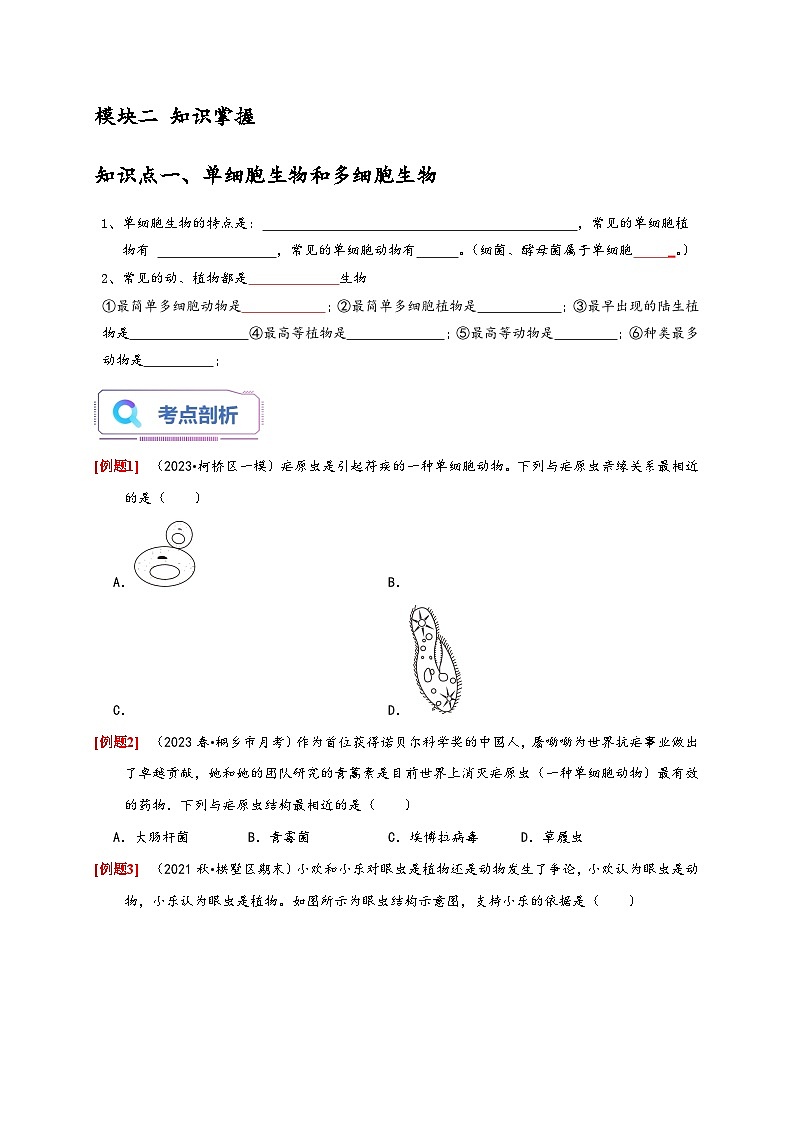 浙教版七年级科学上册讲练测2.6物种的多样性(原卷版+解析)02