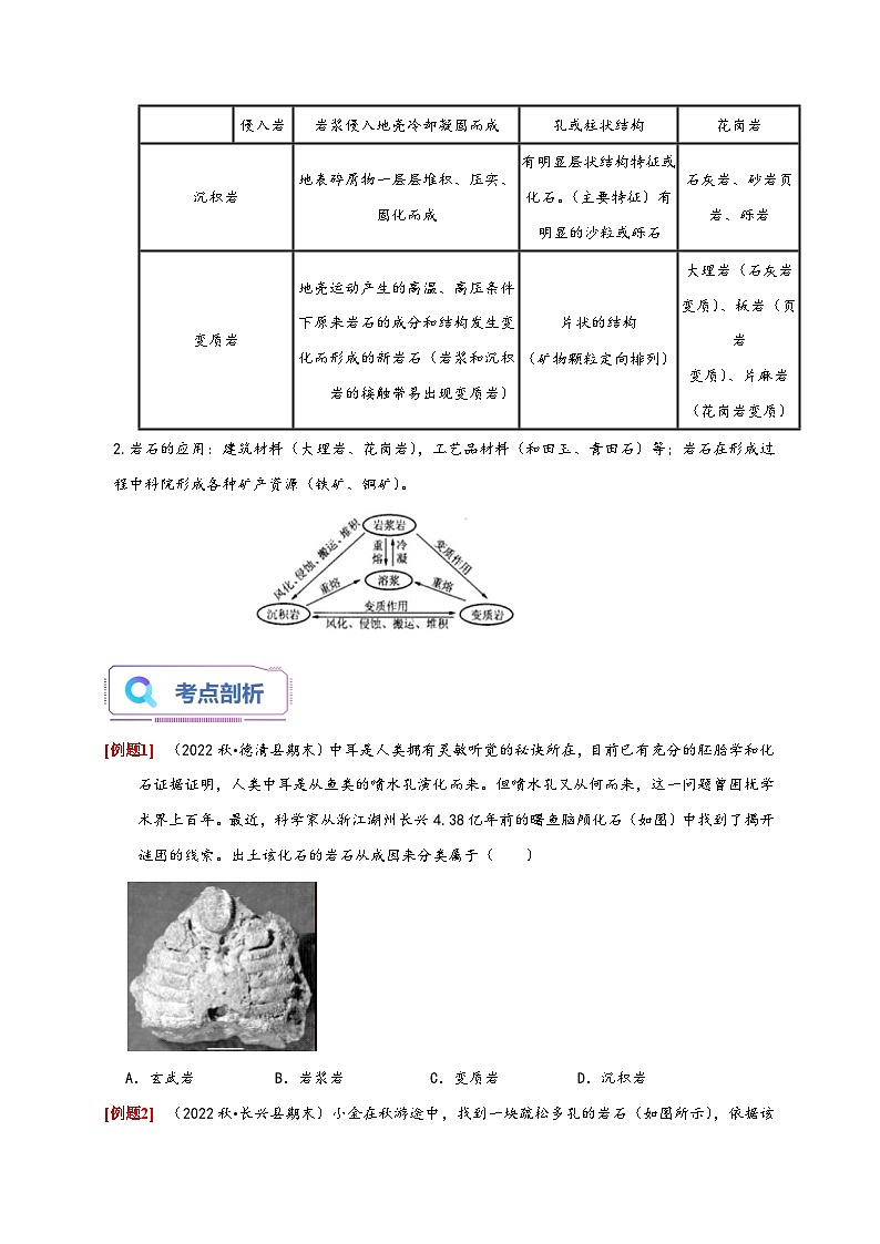 浙教版七年级科学上册讲练测3.3组成地壳的岩石(原卷版+解析)02