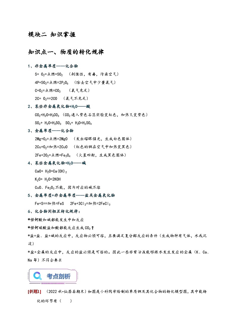 浙教版九年级科学上册2.5物质的转化(原卷版+解析)02