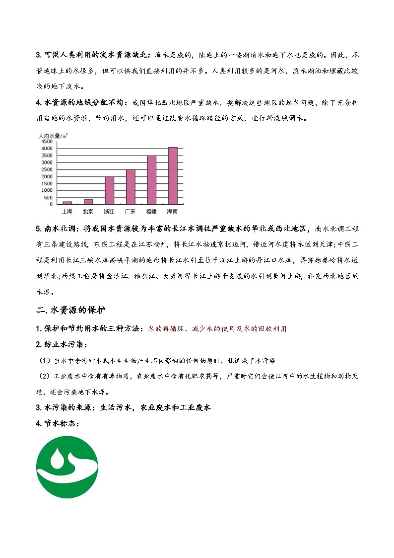 浙教版八年级科学上册讲练课堂1.7水资源的利用、开发和保护(讲义)(原卷版+解析)02