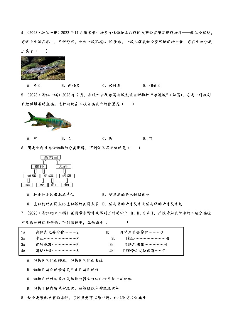 浙教版七年级科学上册讲练课堂2.4常见的动物(练习)(原卷版+解析)第2页