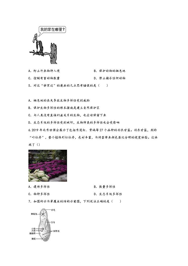浙教版七年级科学上册同步练习2.6物种的多样性(练习)(原卷版+解析)02
