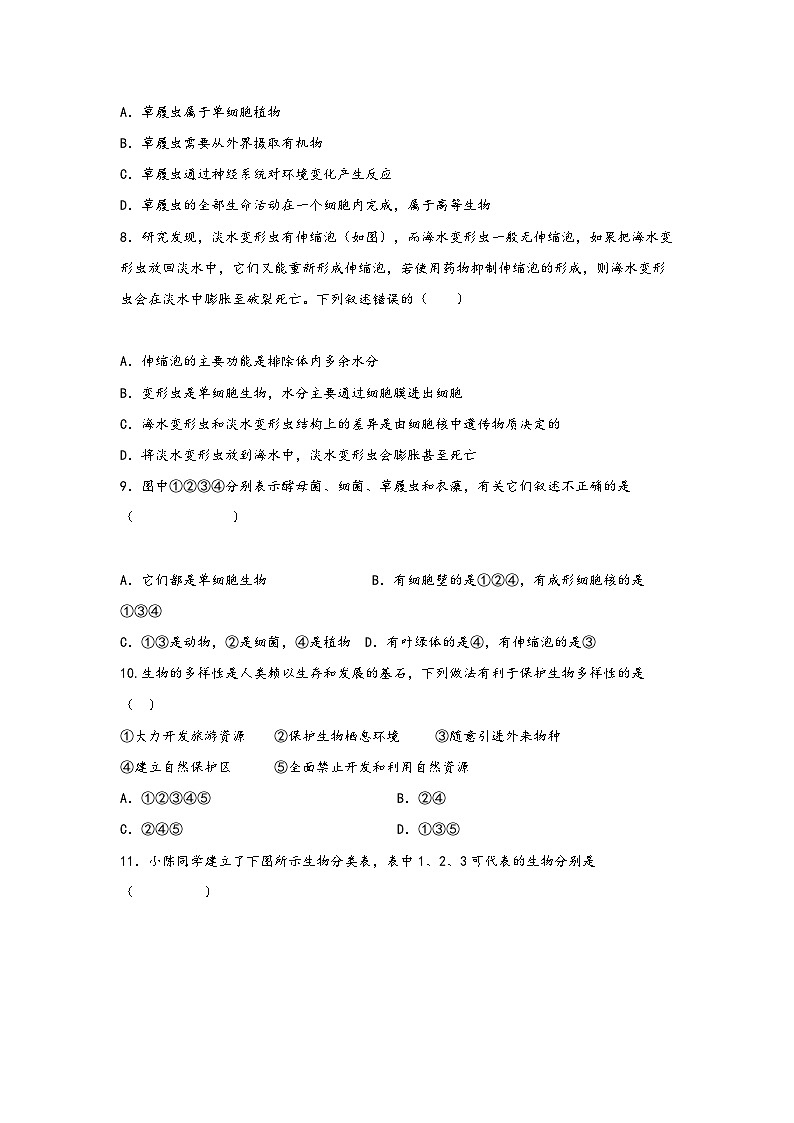 浙教版七年级科学上册同步练习2.6物种的多样性(练习)(原卷版+解析)03