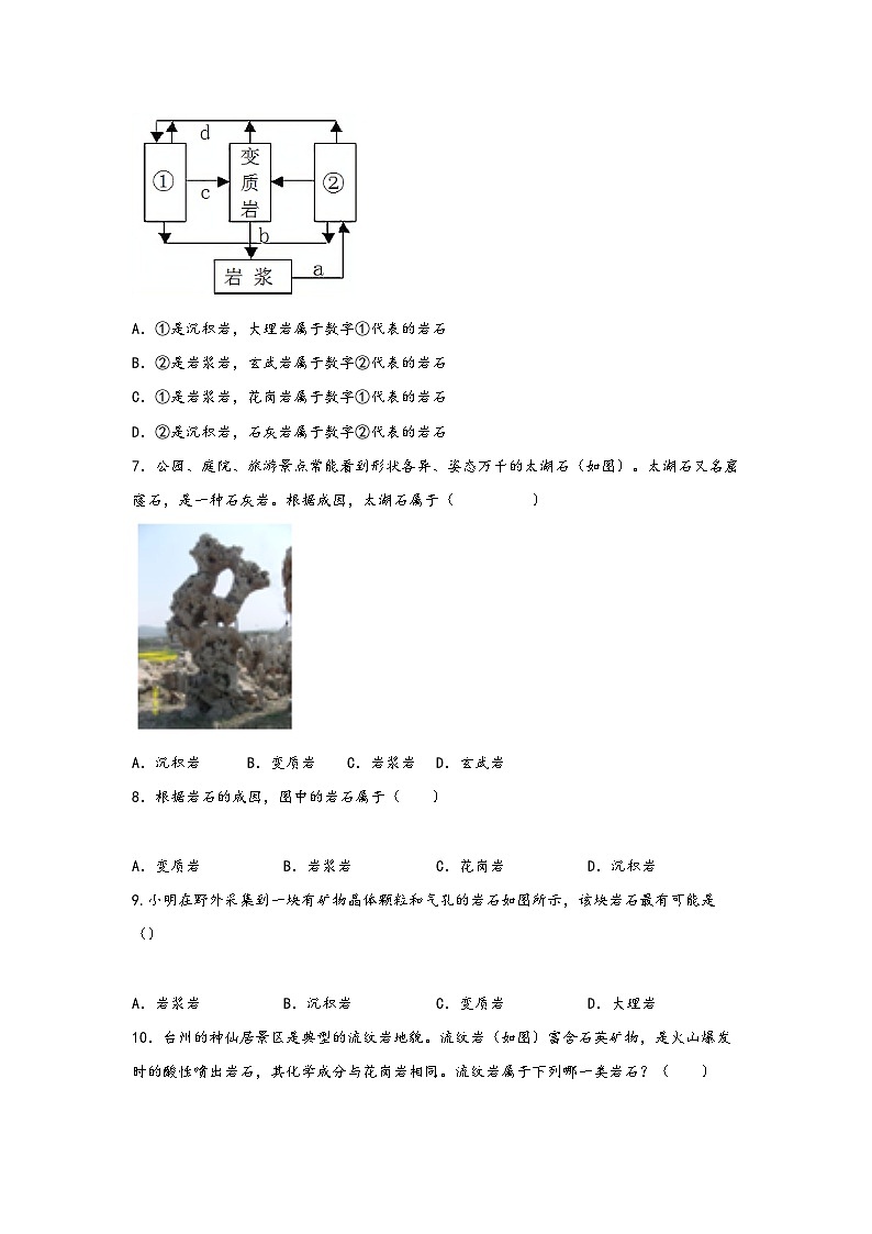 浙教版七年级科学上册同步练习3.3组成地壳的岩石(练习)(原卷版+解析)03