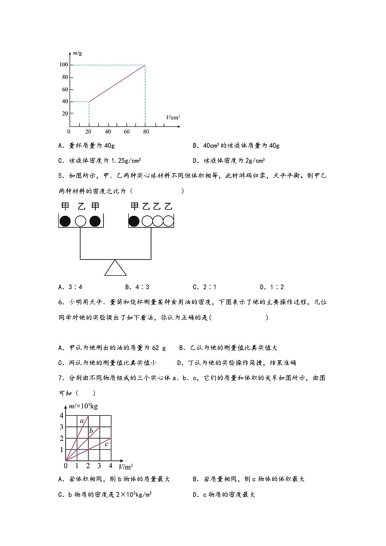 浙教版七年级科学上册同步练习4.3物质的密度(练习)(原卷版+解析)02