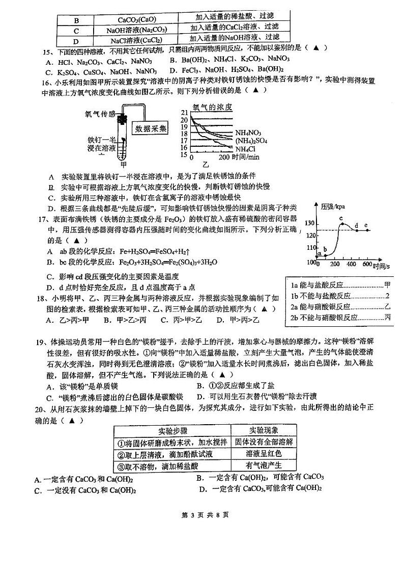 九年级2023年十三中科学月考卷（PDF版，不含答案）第3页