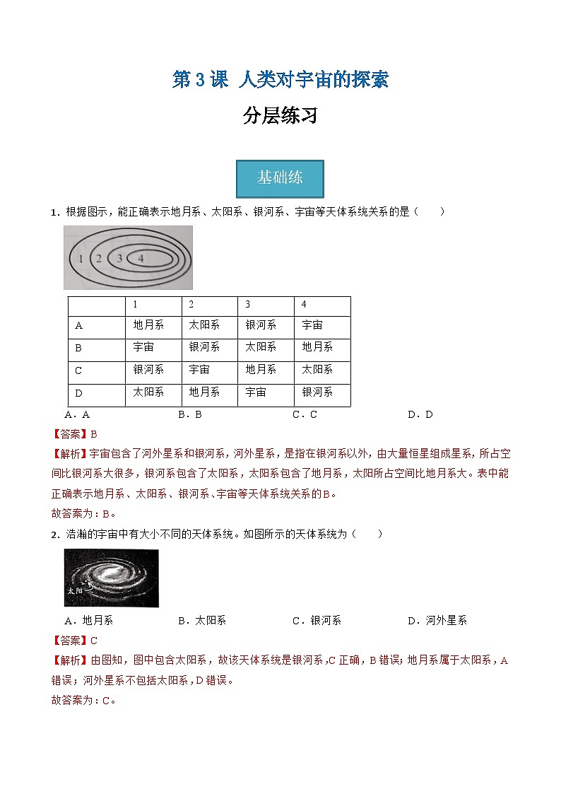 【核心素养】浙教版科学七年级上册 第三章 第3节 人类对宇宙的探索（同步课件+同步练习）01