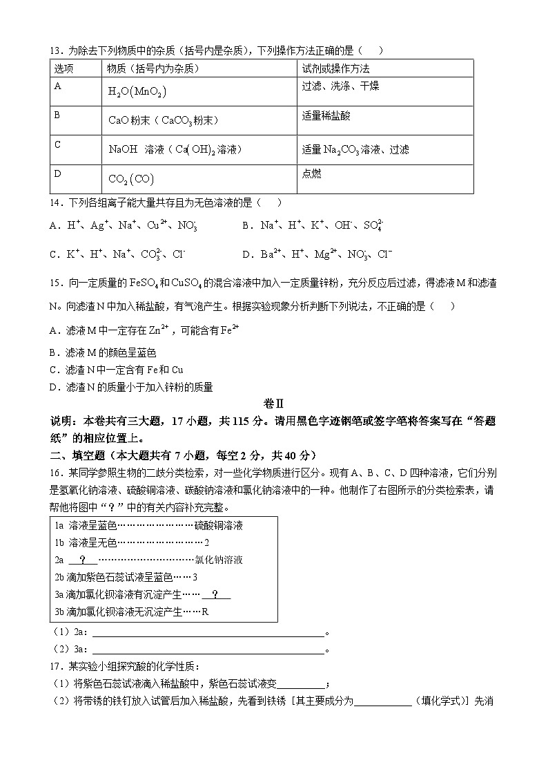 浙江省金华市东阳市横店联考2024-2025学年九年级上学期10月月考科学试题(无答案)03