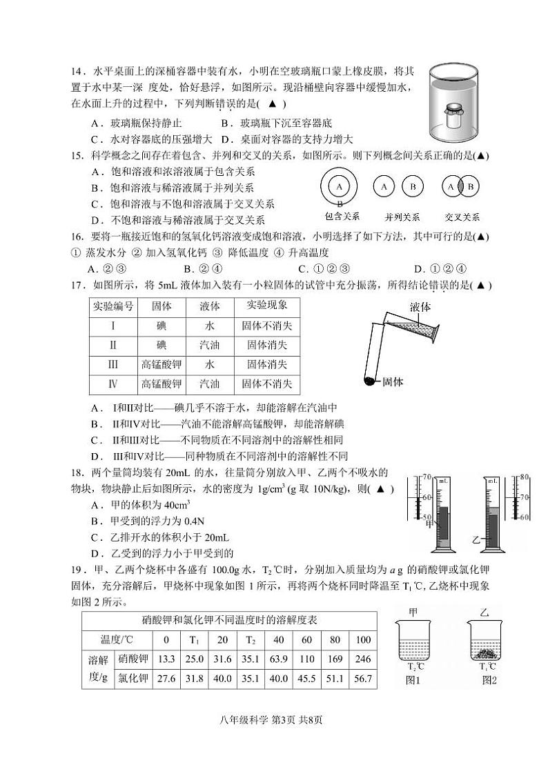 2024 学年温州榕园学校第一学期八年级（上）第一次月考科学试卷第3页