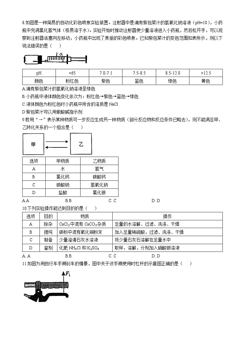 浙江省杭州市文晖实验学校2024-2025学年九年级上学期10月月考科学试题(无答案)第3页