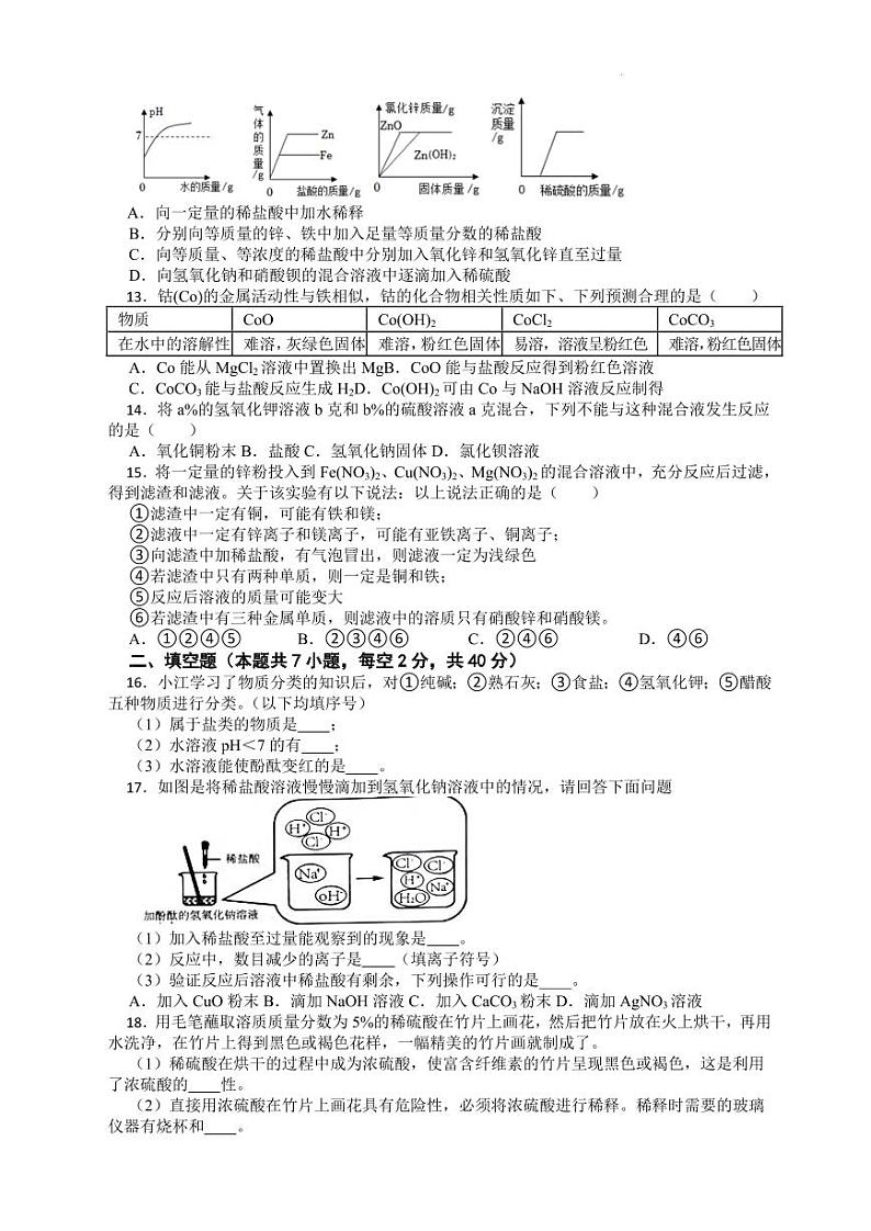 2024年10月宁波市曙光中学九年级（上）月考科学试卷（含答案）第3页
