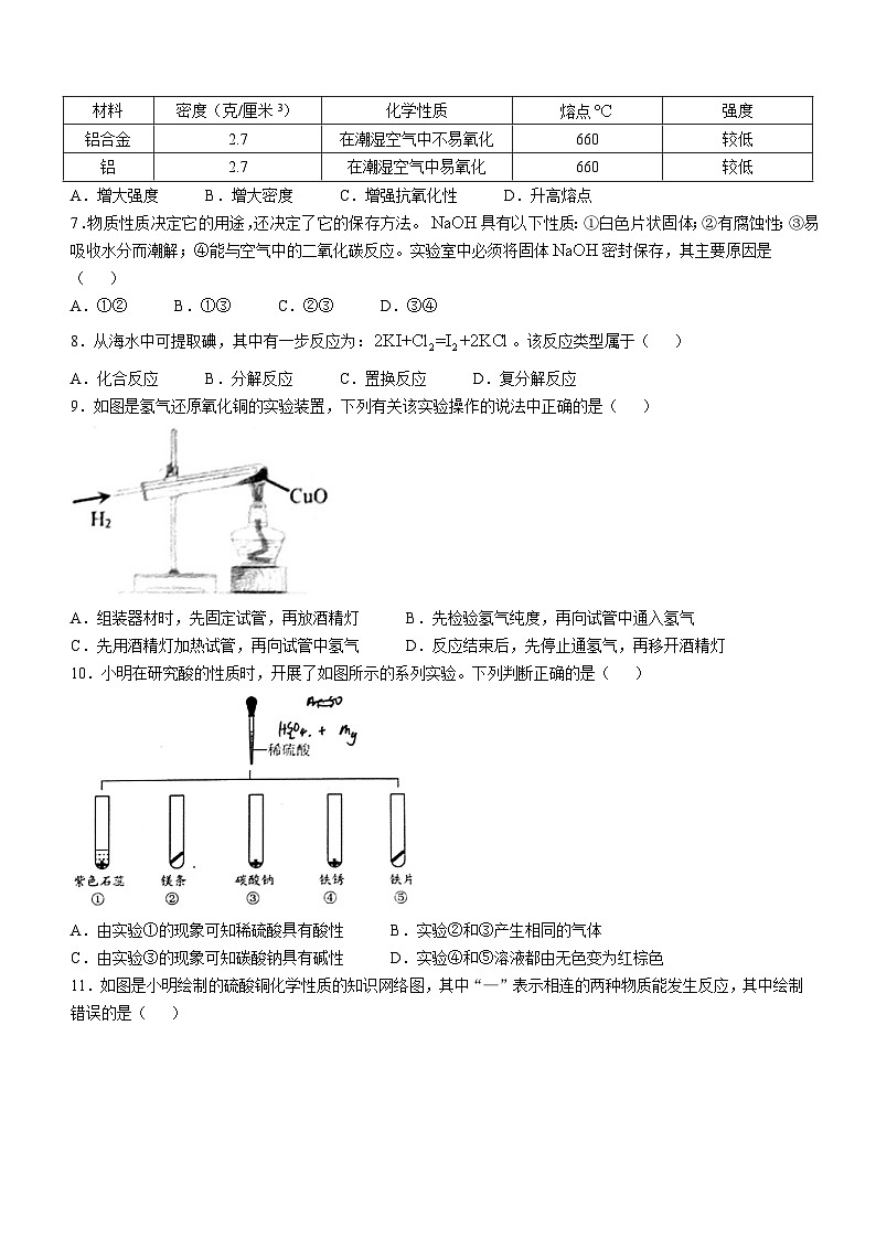 浙江省温州市瑞安市五校联考2024-2025学年九年级上学期期中评价科学试题(无答案)第2页