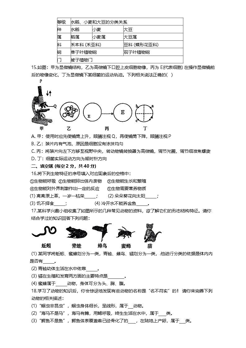 浙江省绍兴市越城区绍兴市建功中学2024-2025学年七年级上学期10月月考科学试题第3页