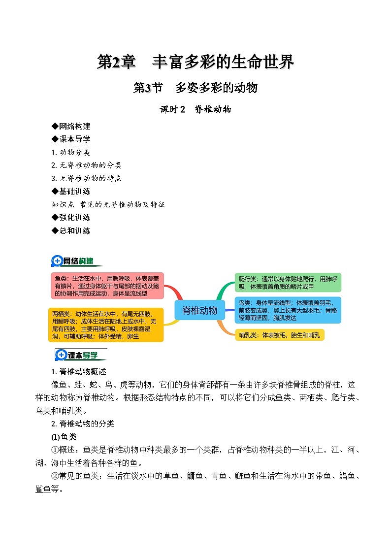 2.3.2多姿多彩的动物——脊椎动物（解析版）第1页