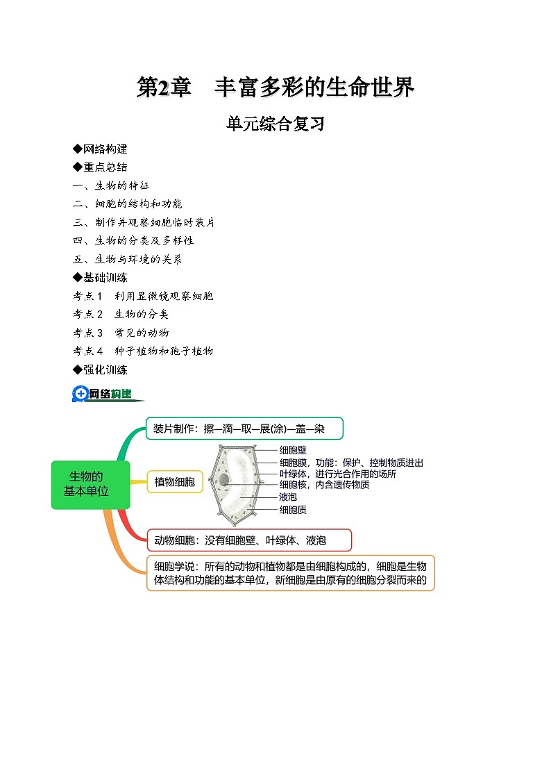 第2章  丰富多彩的生命世界 单元综合复习（解析版）第1页