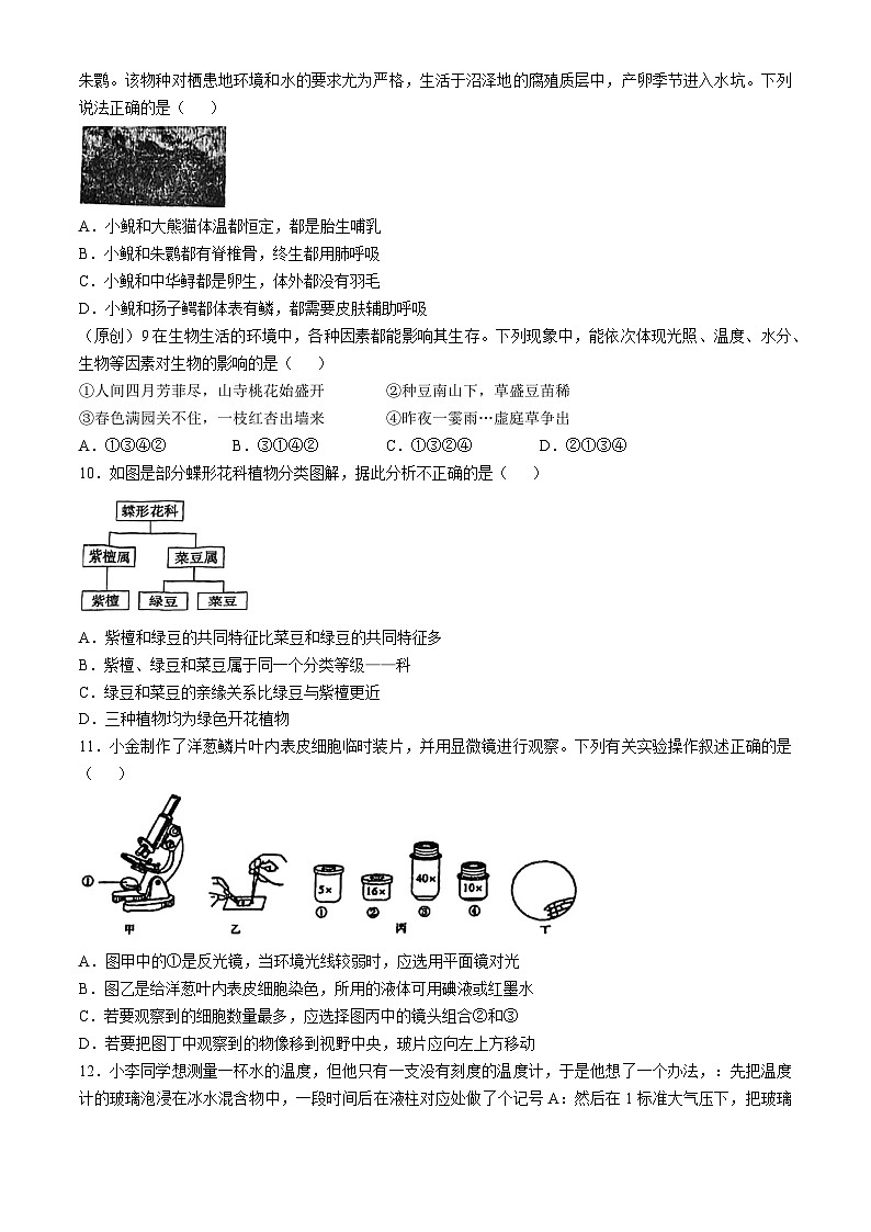 浙江省嘉兴市桐乡六中教育集团实验中学2024-2025学年七年级上学期期中科学试题(无答案)第2页