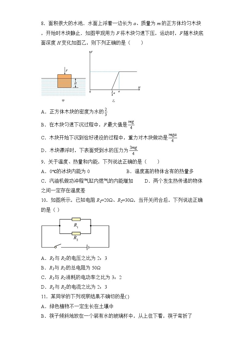 2022-2023学年浙江省温州市高铁新城实验学校九年级（上）期末科学试卷03