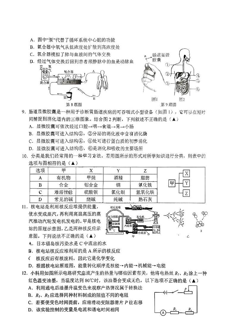 2024-2025学年浙江省杭州市临平区九年级（上）期末科学模拟试卷第2页