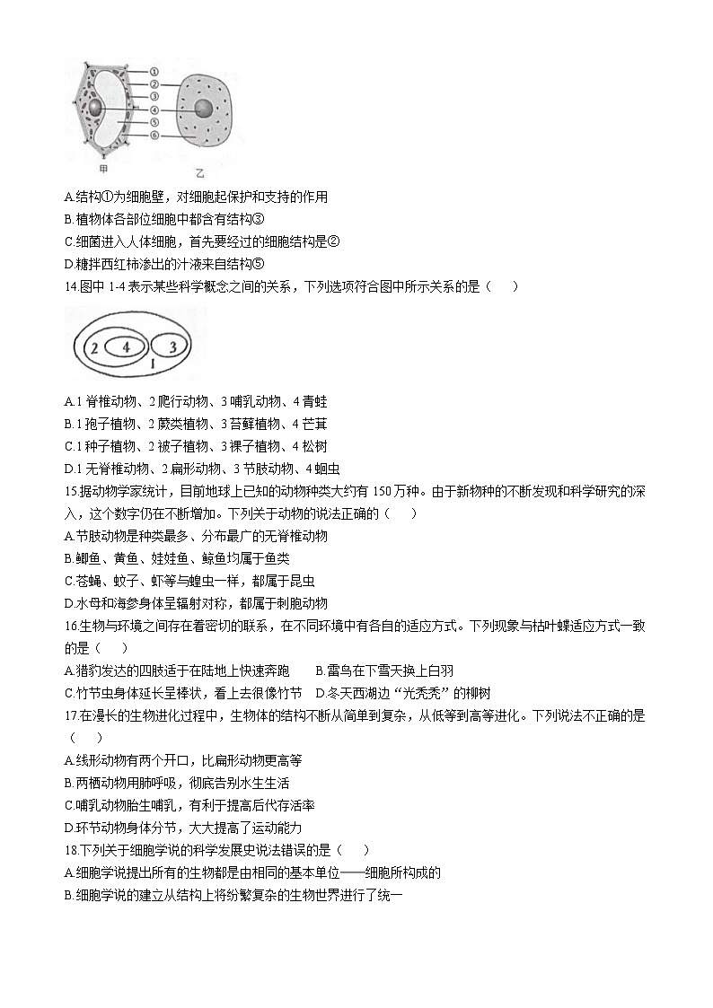 浙江省杭州市十三中教育集团2024-2025学年七年级上学期期中科学试题(无答案)03