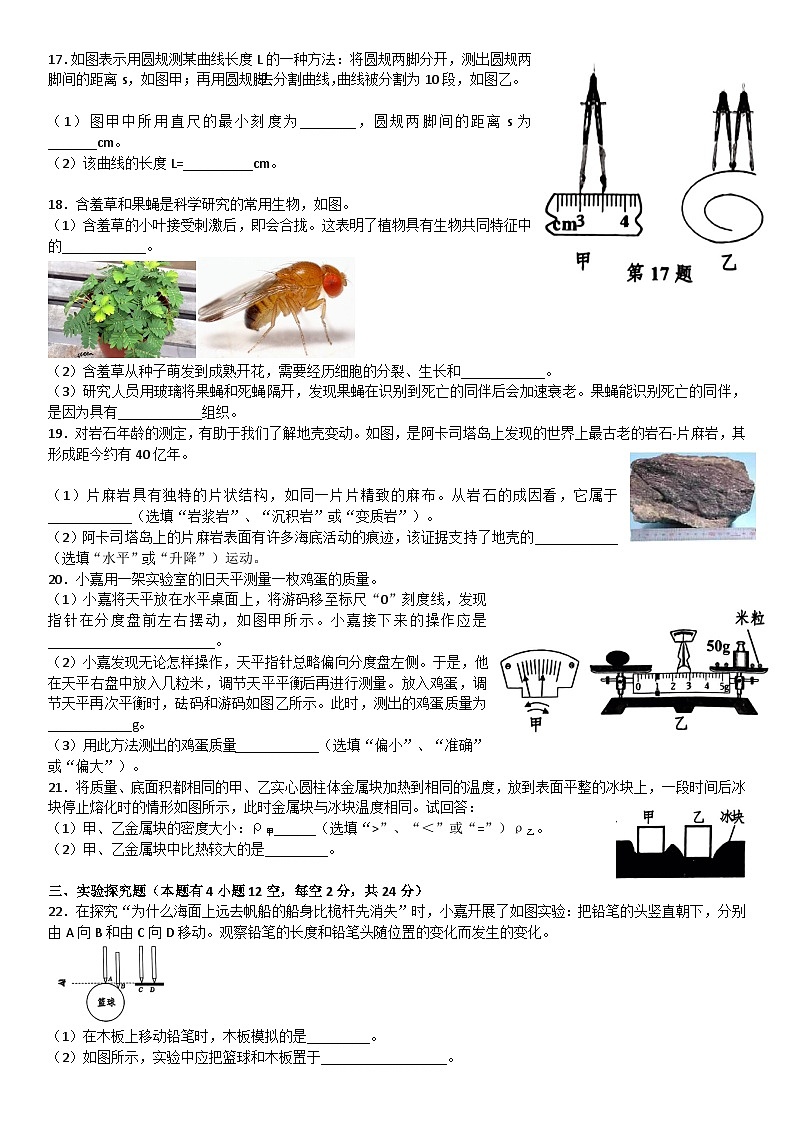 2023-2024学年浙江省嘉兴市七年级（上）期末科学试卷03